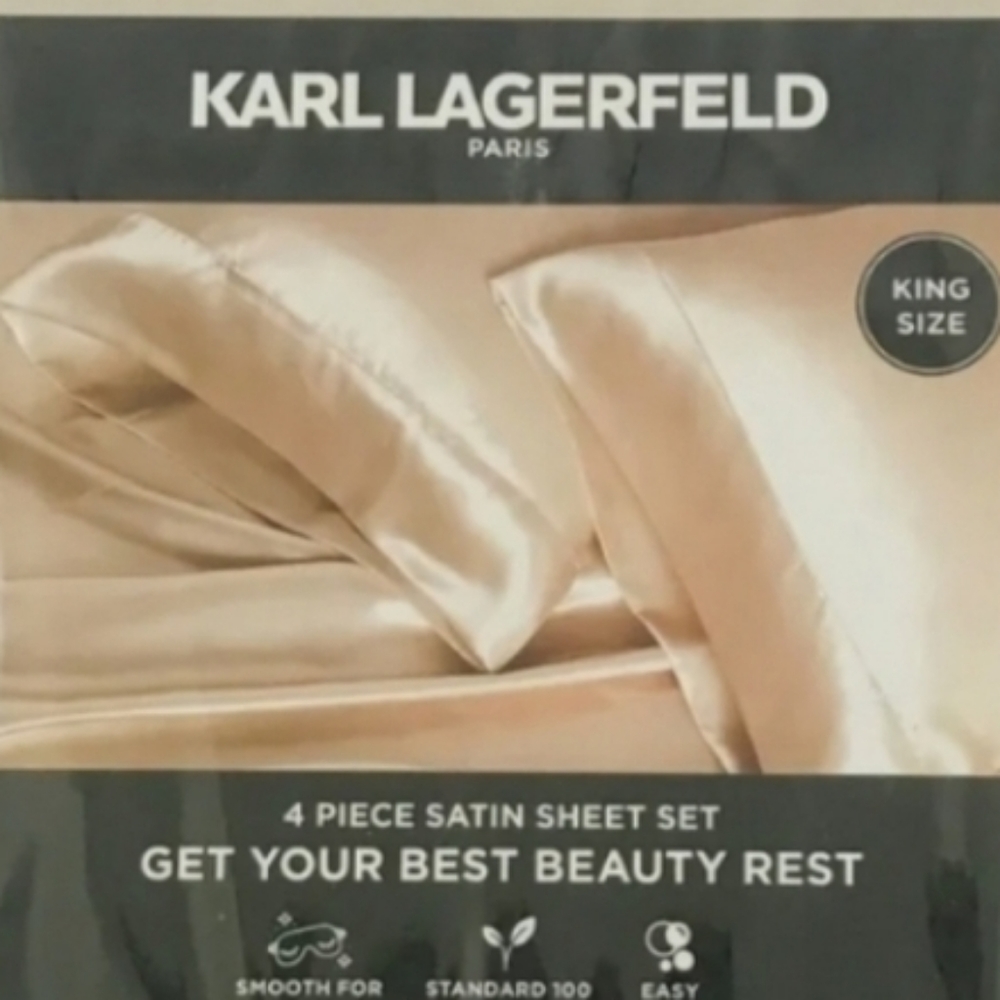 Karl Lagerfeld Satin Sheet Set King 4Pc Creme Beige Get Your Beauty Rest NEW